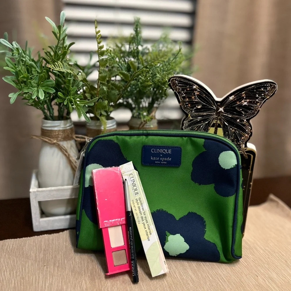 Clinique x Kate Spade Green and Blue Cosmetic Bag Set